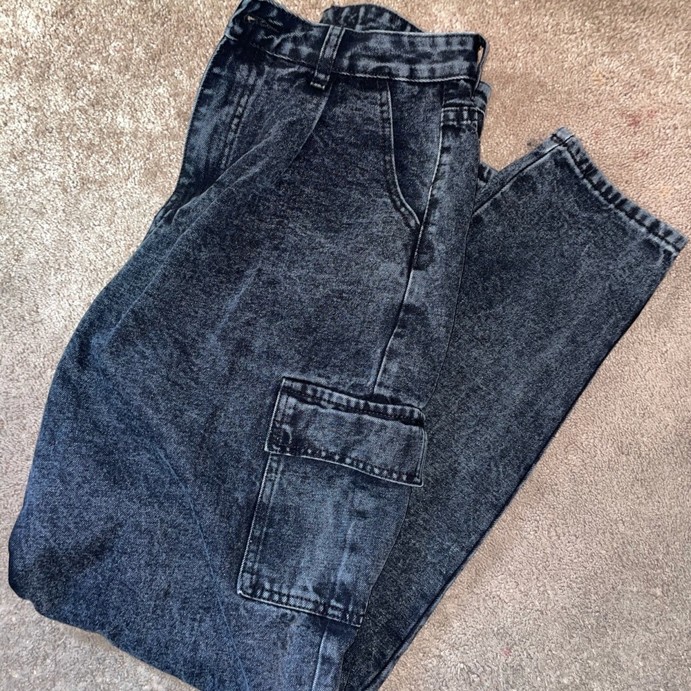 High Waisted Flap Pocket Cargo Jeans